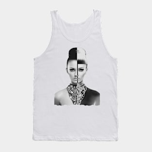 Abstract Fashion Model Portrait Black and White Tank Top